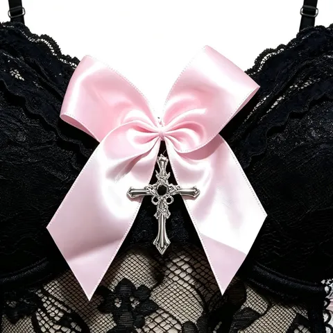 Damen Gothisch Spitze Camisole-Top Gothisch Korsett Crop Top Überkreuzte Schleife Strass Akzent Mesh Bodyshaper Schwarz