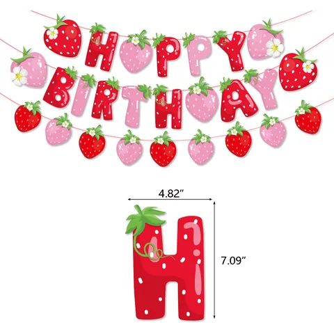 Aardbei Thema Verjaardagsfeestje Decoratie Benodigdheden Fruit Happy Birthday Banner Cake Toppers Latex Ballonnen Set Voor Kinderen
