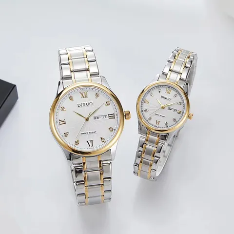 Montre à Quartz en Acier Inoxydable Mode Affaires pour Couples Cadran en Alliage Étanche Strass Chiffres Romains Montre-Bracelet de Luxe
