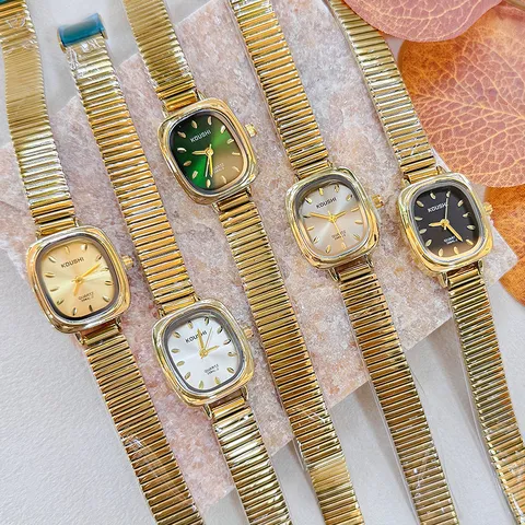 Reloj de Cuarzo de Esfera Cuadrada Minimalista Vintage Para Mujeres Correa de Metal Extensible de Aleación Regalo Elegante de Reloj de Pulsera Femenino Resistente al Agua