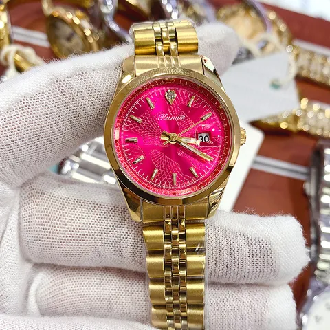 Fashion Stainless Steel Strap Quartz Watch For Women Round Textured Dial Pointer Display Wristwatch Calendar Functional Elegant Ladies Clock Gift