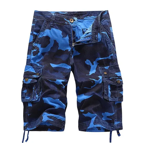 Men's Cotton Camouflage Cargo Shorts Plus Size Multi-Pocket Military Style Casual Summer Shorts Loose Fit Knee Length Bottom