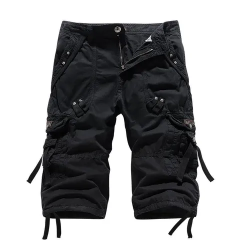 Men's Casual Cotton Multi-Pocket Cargo Shorts Loose Fit Summer Three-Quarter Pants