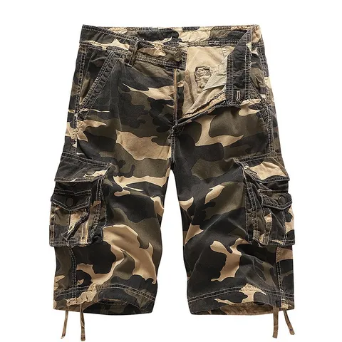 Men's Cotton Camouflage Cargo Shorts Plus Size Multi-Pocket Military Style Casual Summer Shorts Loose Fit Knee Length Bottom
