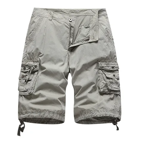 Men Casual Pure Cotton Cargo Shorts Loose Fit Multi Pocket Summer Breathable Straight Leg Short Pants