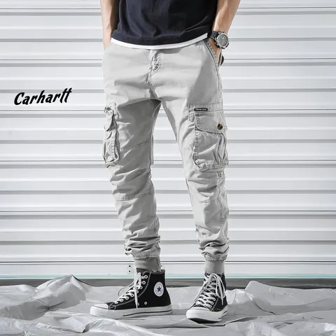 Men's Casual Cargo Pants Multi-Pocket Slim Fit Cone Trousers Cotton Spring Autumn Outdoor Sports Pants