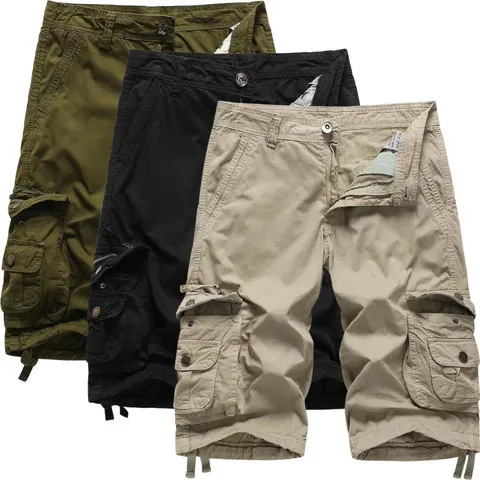 Men's Casual Cotton Cargo Shorts Multi-Pocket Loose Fit Summer Outdoor Short Pants