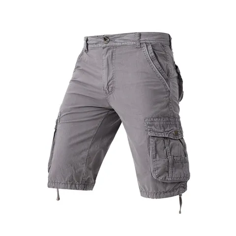 Men's Casual Cotton Cargo Shorts Loose Fit Multi Pockets Summer Drawstring Capri Trousers Male Fashion Outdoor Clothing
