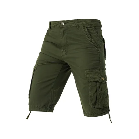 Men's Casual Cotton Cargo Shorts Loose Fit Multi Pockets Summer Drawstring Capri Trousers Male Fashion Outdoor Clothing