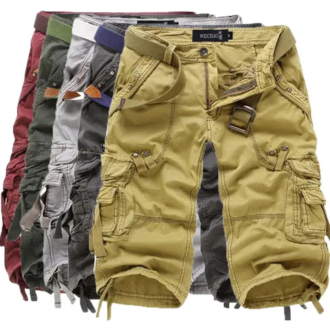 Men's Casual Cotton Blend Cargo 3/4 Pants Multi-Pocket Loose Fit Straight Leg Capri Trousers Summer Outdoor Daily Wear
