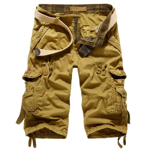 Men Casual Multi Pocket Cargo Pants Loose Fit Straight Leg Capri Trousers Summer Outdoor Cotton Blend Streetwear