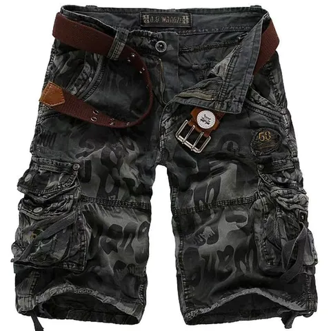 Men's Camouflage Cargo Shorts Casual Multi Pocket Cotton Summer Streetwear Loose Fit Five Point Pants