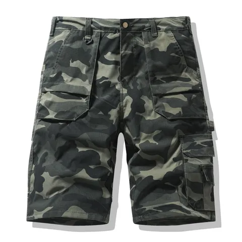 Men's Casual Camouflage Cargo Shorts Summer Outdoor Straight Fit Multi-Pocket Polyester Short Pants