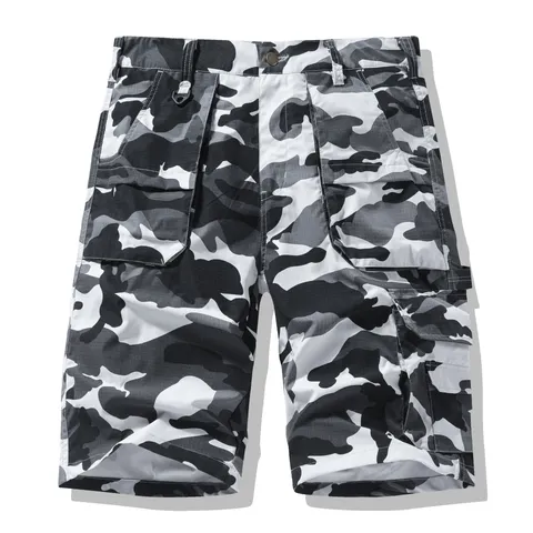 Men's Casual Camouflage Cargo Shorts Summer Outdoor Straight Fit Multi-Pocket Polyester Short Pants