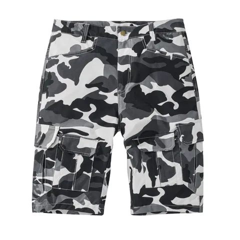 Men's Casual Camouflage Cargo Shorts 100% Cotton Multi-Pocket Straight Fit Outdoor Tactical Short Pants