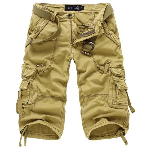 Men's Casual Cotton Cargo Capri Pants Multi-Pocket Loose Straight Leg Summer Outdoor Shorts