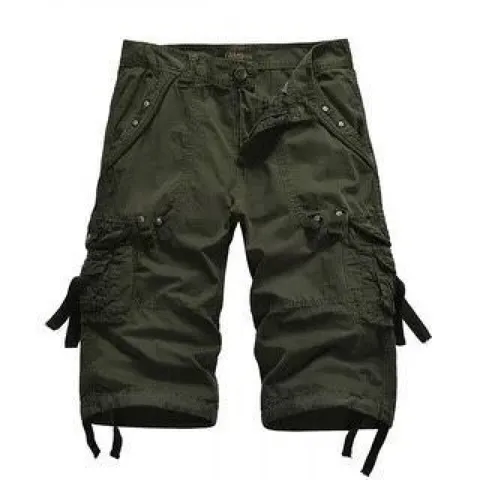 Men's Casual Pure Cotton Washed Cargo Shorts Multi Pocket Straight Leg Three-Quarter Length Summer Outdoor Pants
