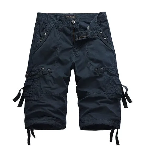 Men's Casual Cotton Multi-Pocket Cargo Shorts Loose Fit Summer Three-Quarter Pants