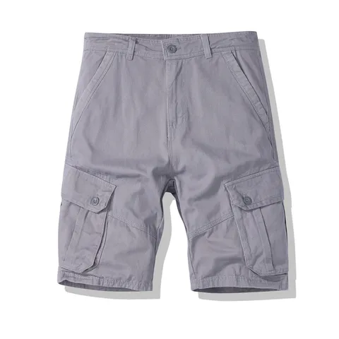 Men's Casual Cotton Cargo Shorts Summer Straight Fit Solid Color Multi-Pocket Military Five-Point Outdoor Shorts