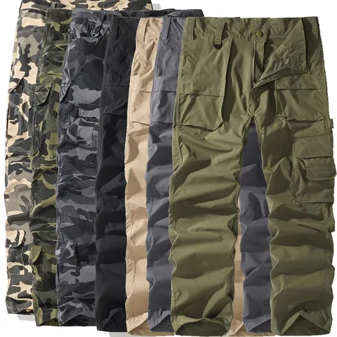Men's Casual Multi-Pocket Cargo Pants Tactical Military Style Straight Leg Loose Fit Outdoor Sports Trousers