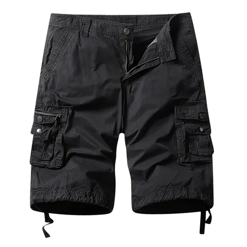 Men Casual Pure Cotton Cargo Shorts Loose Fit Multi Pocket Summer Breathable Straight Leg Short Pants