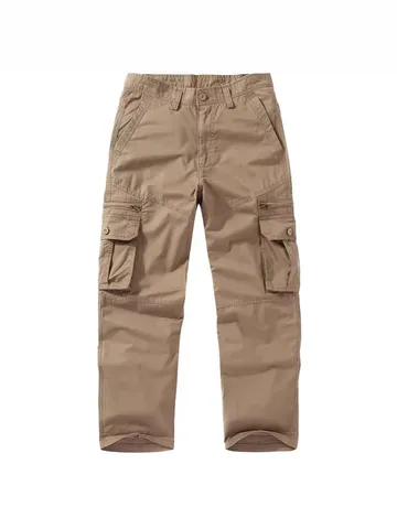 Men's Casual Multi Pocket Cargo Pants Loose Straight Leg Thickened Cotton Trousers For Outdoor Daily Wear