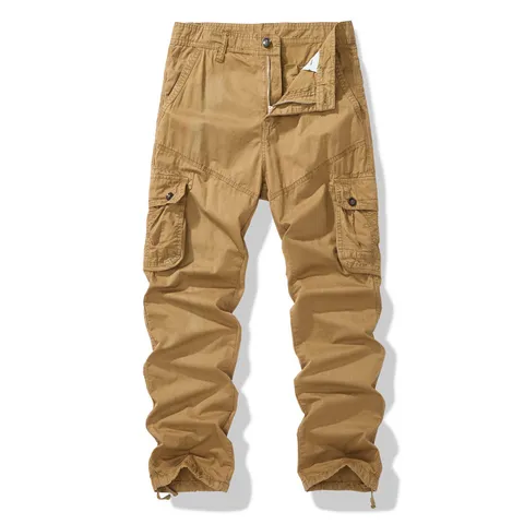 Men's Casual Multi-Pocket Washed Cargo Pants Straight Fit Military Tactical Cotton Trousers Daily Outdoor Work Pants