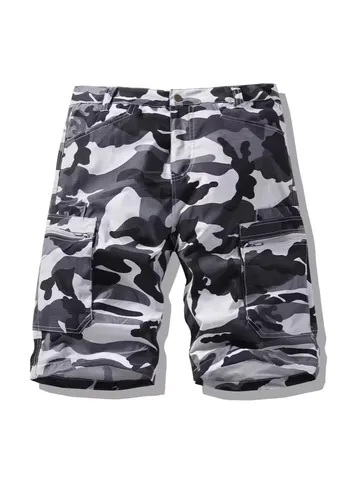 Men's Casual Camouflage Cargo Shorts Multi Pocket Straight Fit Washed Cotton Summer Outdoor Military Style Short Pants