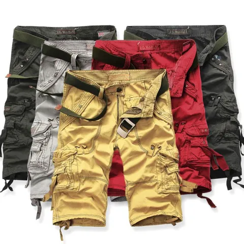 Men's Casual Cotton Cargo Shorts Multi Pocket Loose Fit Capri Pants Summer Outdoor Sports Bottoms