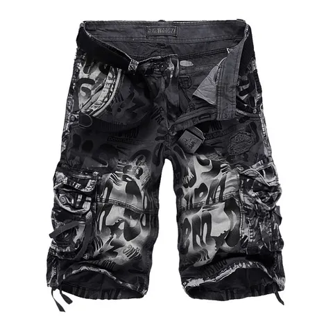 Men's Camouflage Cargo Shorts Casual Multi Pocket Cotton Summer Streetwear Loose Fit Five Point Pants