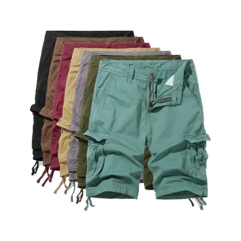 Men's Casual Pure Cotton Cargo Shorts Multi Pocket Straight Fit Summer Outdoor Shorts