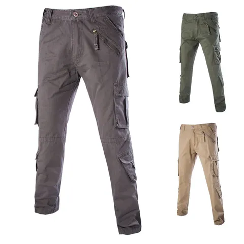Men's Casual Cargo Pants Loose Fit Straight Trousers Multi-Pocket Cotton Heavyweight Workwear Pants For Outdoor Daily Wear