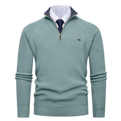 Men's Half Zip Ribbed Knit Sweater Solid Color Long Sleeve Slim Fit Pullover Winter Thermal Top
