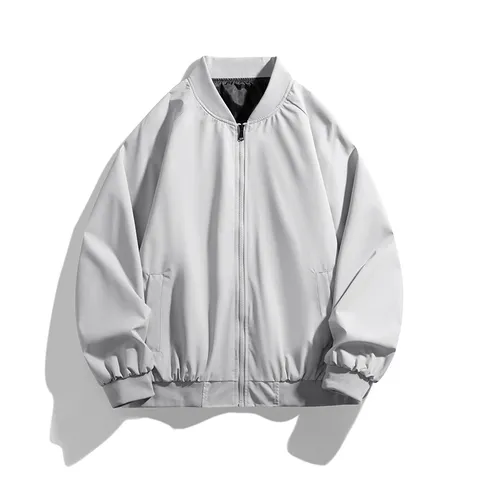 Men's Casual Bomber Jacket Streetwear Windproof Waterproof Baseball Collar Zip Up Loose Fit Coat
