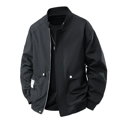 Veste Décontractée Ample Printemps Automne pour Hommes Style Coréen Grande Taille Manteau Workwear Couleur Unie Col Montant