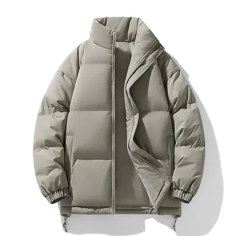 Men's Winter Thickened Padded Bread Jacket Casual Stand Collar Full Zip Windproof Warm Outerwear