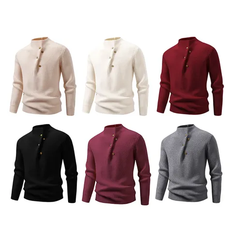 Men Casual Slim Fit Mock Neck Pullover Sweater Long Sleeve Solid Color Ribbed Knitwear Winter Thermal Top