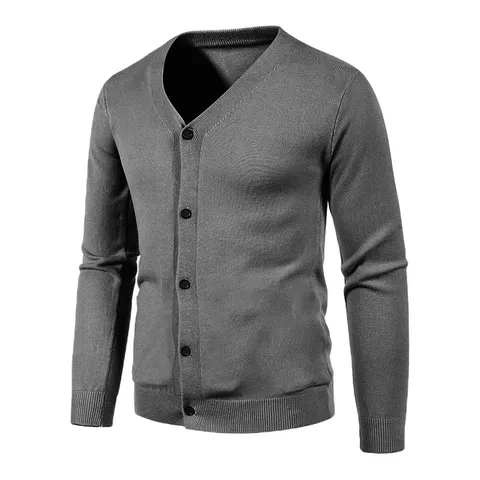 Men's Casual V-Neck Cardigan Sweater Long Sleeve Slim Fit Button Down Knitwear Spring Autumn Basic Daily Male Outerwear