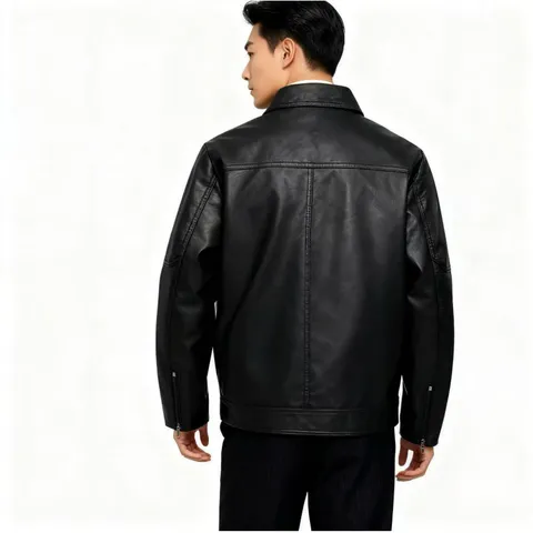 Men's Casual PU Leather Jacket Autumn Winter Thickened Lapel Full Zip Regular Fit Plus Size Solid Color Outerwear