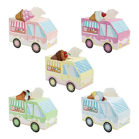 Cute Ice Cream Truck Paper Candy Boxes Colorful Mixed Cardboard Treat Gift Wrapping Boxes For Children Birthday Wedding Party Favor Handover Pack