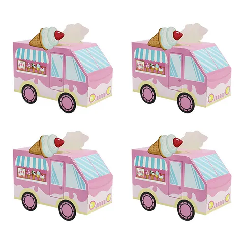 Cute Ice Cream Truck Paper Candy Boxes Colorful Mixed Cardboard Treat Gift Wrapping Boxes For Children Birthday Wedding Party Favor Handover Pack