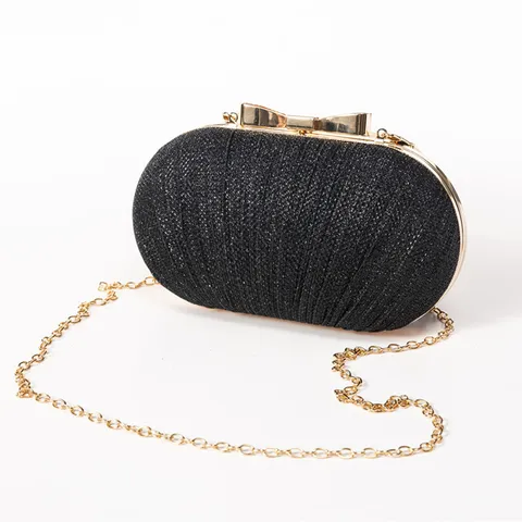 Women Fine Glitter Evening Bag Elegant Bow Metallic Frame Clutch Crossbody Shoulder Bag For Party Wedding