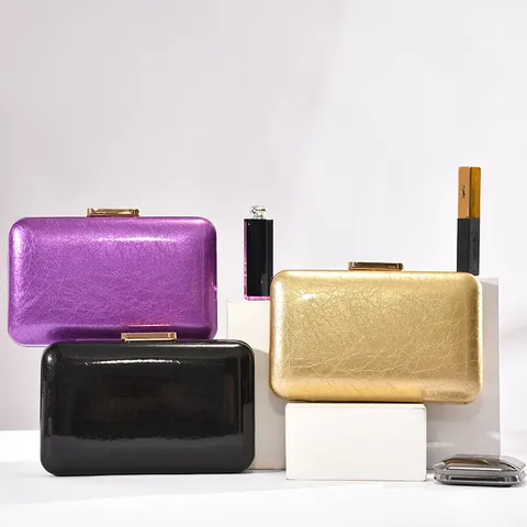 Minimalist Solid Color PU Leather Evening Bag Elegant Metallic Lock Clutch Purse Women Fashion Party Handbag