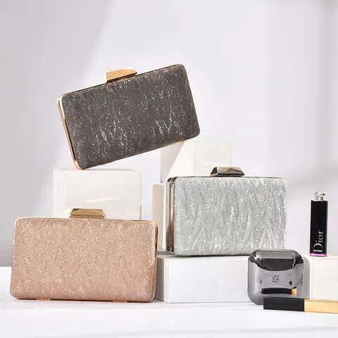 Sac de Soirée Classique en Cuir PU Paillettes Pochette Cadre en Métal Sac à Main Élégant Fête Bal Mariage Portefeuille pour Femmes