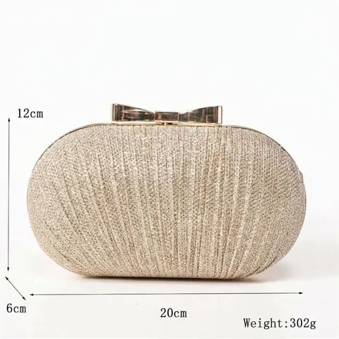 Women Fine Glitter Evening Bag Elegant Bow Metallic Frame Clutch Crossbody Shoulder Bag For Party Wedding