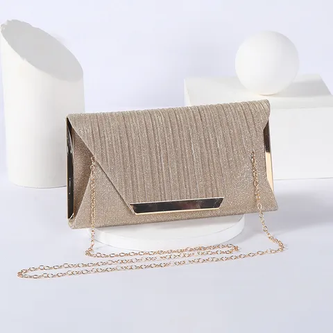 Women Sequin Pleated Evening Bag Luxury Metallic Clasp Handbag Elegant Party Clutch Chain Shoulder Crossbody Bag