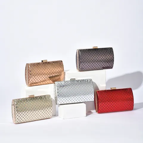 Women PU Leather Evening Bag Metal Lock Crossbody Chain Bag Fashion Solid Color Clutch Bag Wedding Party Handbag