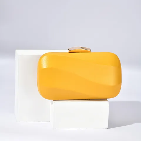 Women Fashion Evening Bag Solid Color PU Leather Hard Shell Clutch Purses Metal Lock Banquet Party Shoulder Bag