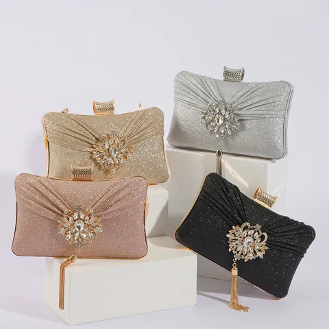Sac de Soirée Strass pour Femmes Sac à Main en Cuir PU Plissé Élégant Sac Pochette de Fête de Mariage