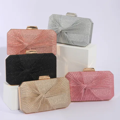 Women's Evening Bag Pleated Banquet Clutch Bag Unique Design Shoulder Makeup Bag